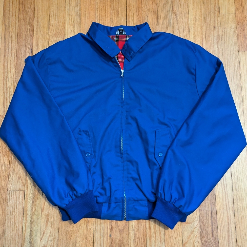 Vintage 80s Blue Harrington G9 bomber jacket red plaid lining deadstock